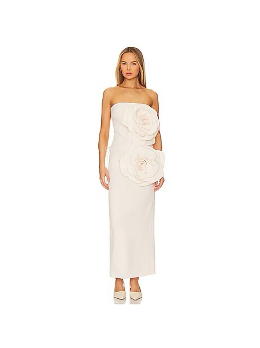 Women's MISCREANTS Ivory Strapless Maxi Dress with Floral Appliques